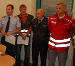 Bei der Pressekonferenz vlnr: OBR Ing. Heimo Krajnz von der BF Graz, Kat-Ref Franz Roschitz von der BH-Graz Umgebung, Kat-Ref Helmut Nestler von der Stadt Graz, Bezirks-RK-Kommandant Peter Hoppenberger